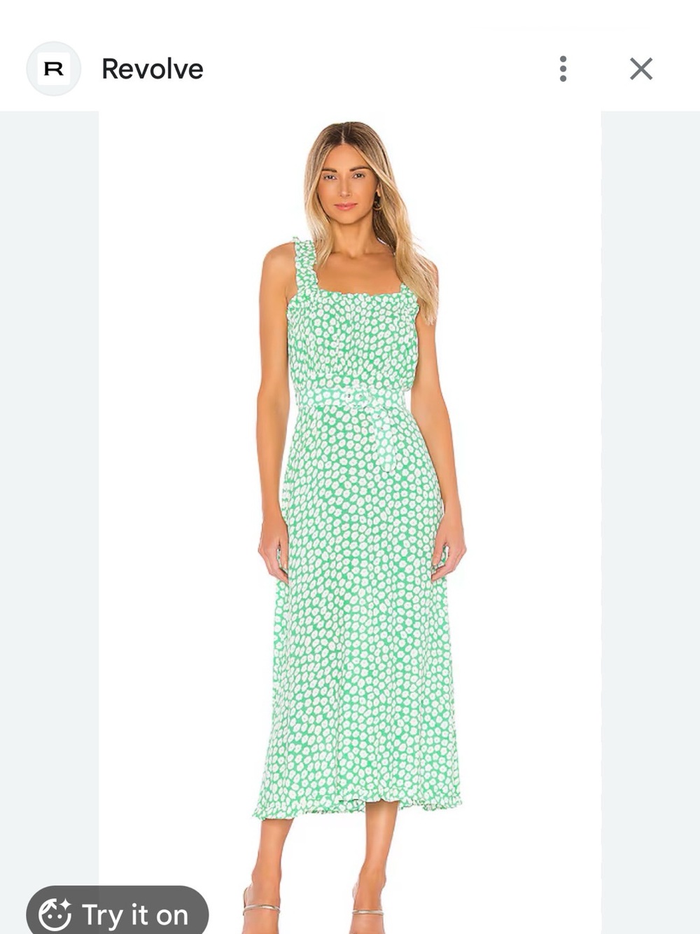 Faithfull the Brand Mint Green and White Polka Dot Square-Neck Midi Dress